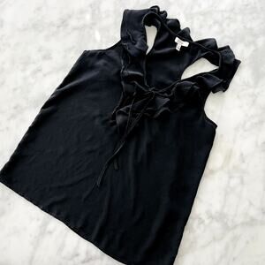 Joie Silk Ruffle Tank Blouse XS Black Work Basic Suiting Casual